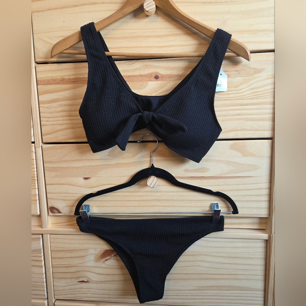 Black Textured Bikini Set